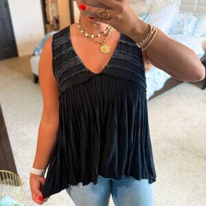 POL Black Boho Sleeveless Babydoll Tank Top Women’s M